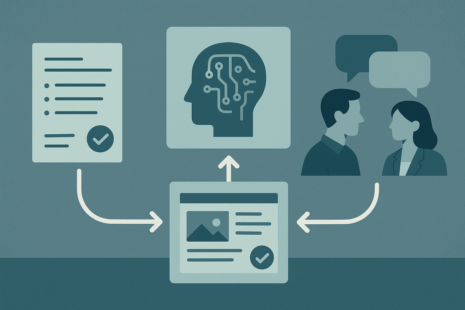 Editorial illustration showing one AI-assisted project turned into three proof formats: a resume bullet, a portfolio case study, and an interview story