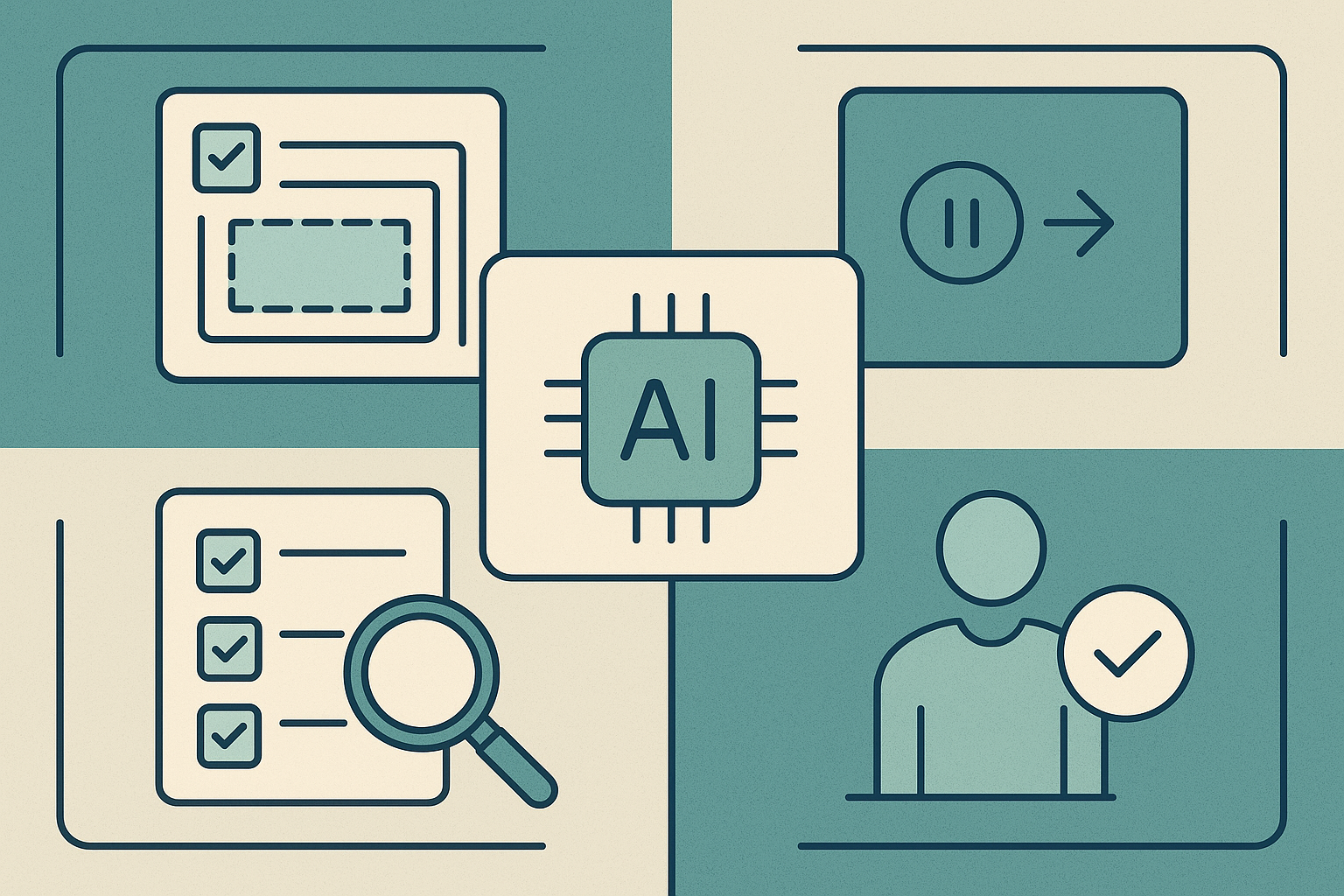 Diagram of a delegated AI task being judged across scope, steering, checks, and ownership