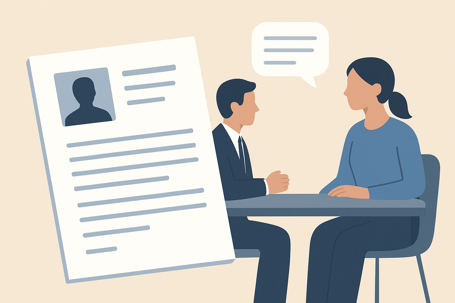 Editorial illustration showing a clean resume separated from a calm interview explanation about a difficult exit