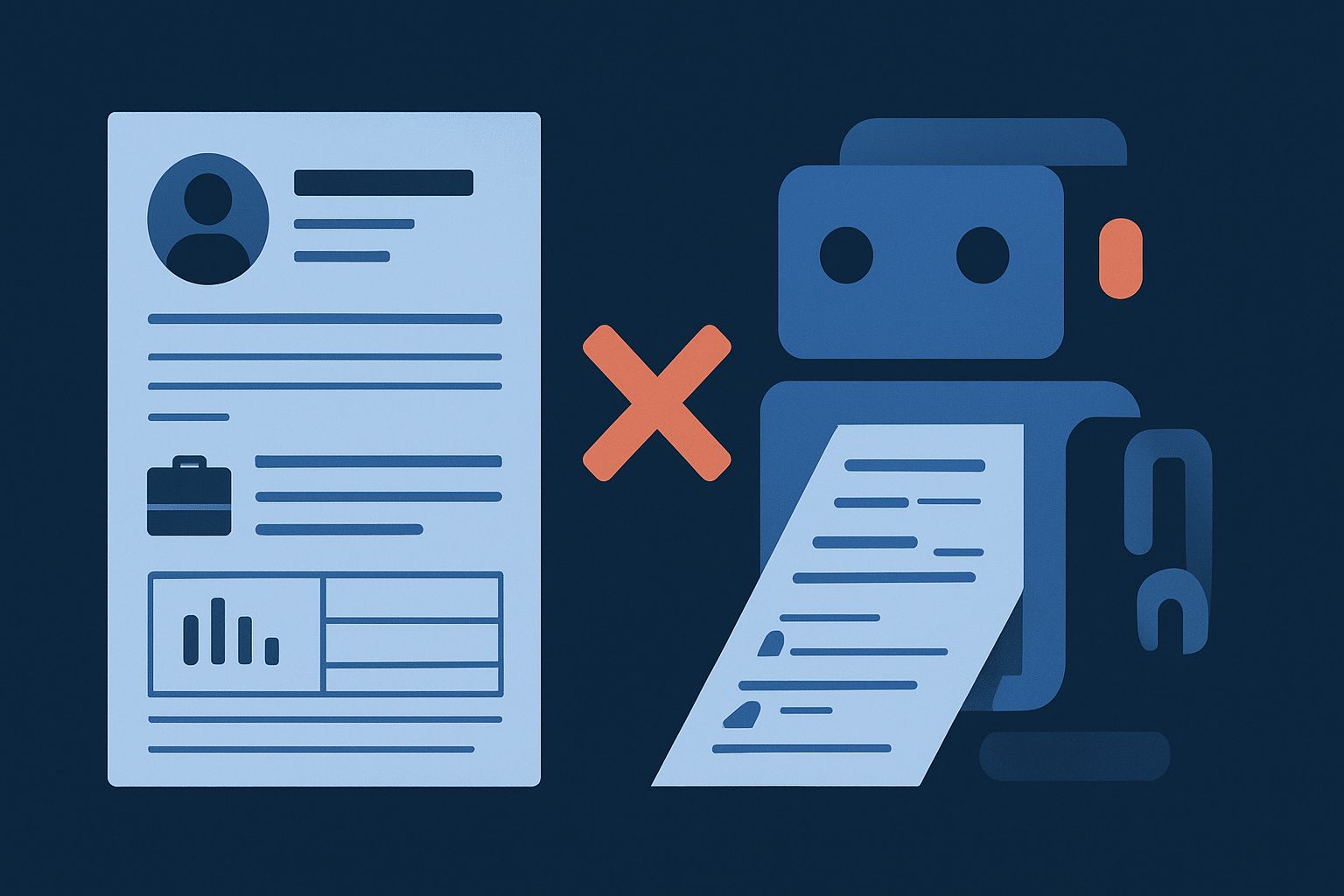 Editorial illustration showing a software engineer's resume getting partially lost as layout-heavy elements break parsing into incomplete fields