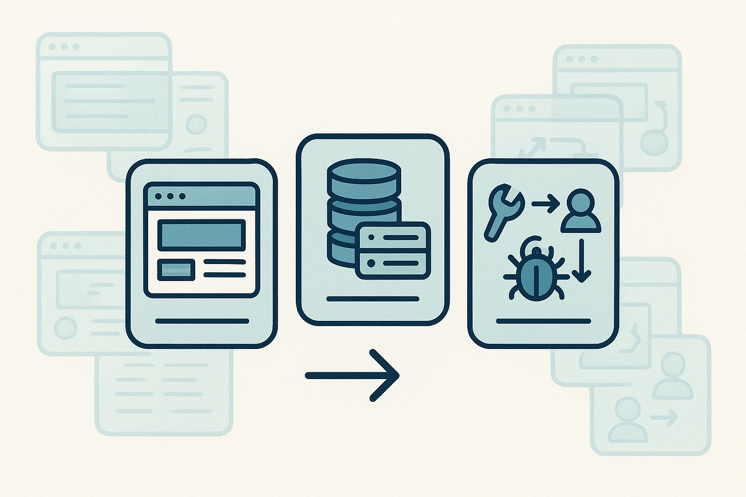 Editorial illustration showing three distinct project cards kept in focus while weaker repetitive project cards are filtered out of the resume story