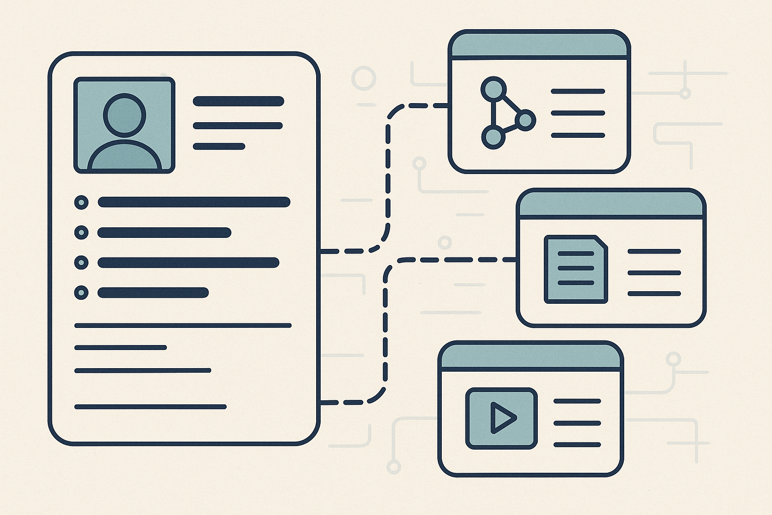 Editorial illustration showing a resume project summary connecting into inspectable proof like a repository, setup notes, demo, and documentation artifacts