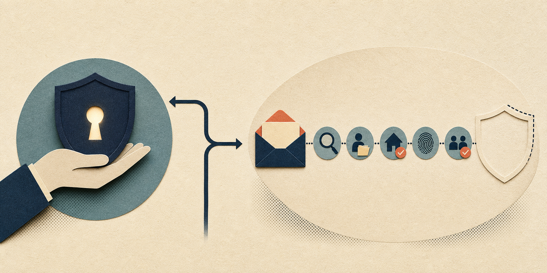 Editorial illustration contrasting an active security clearance held today with a clearance process that begins after a job offer