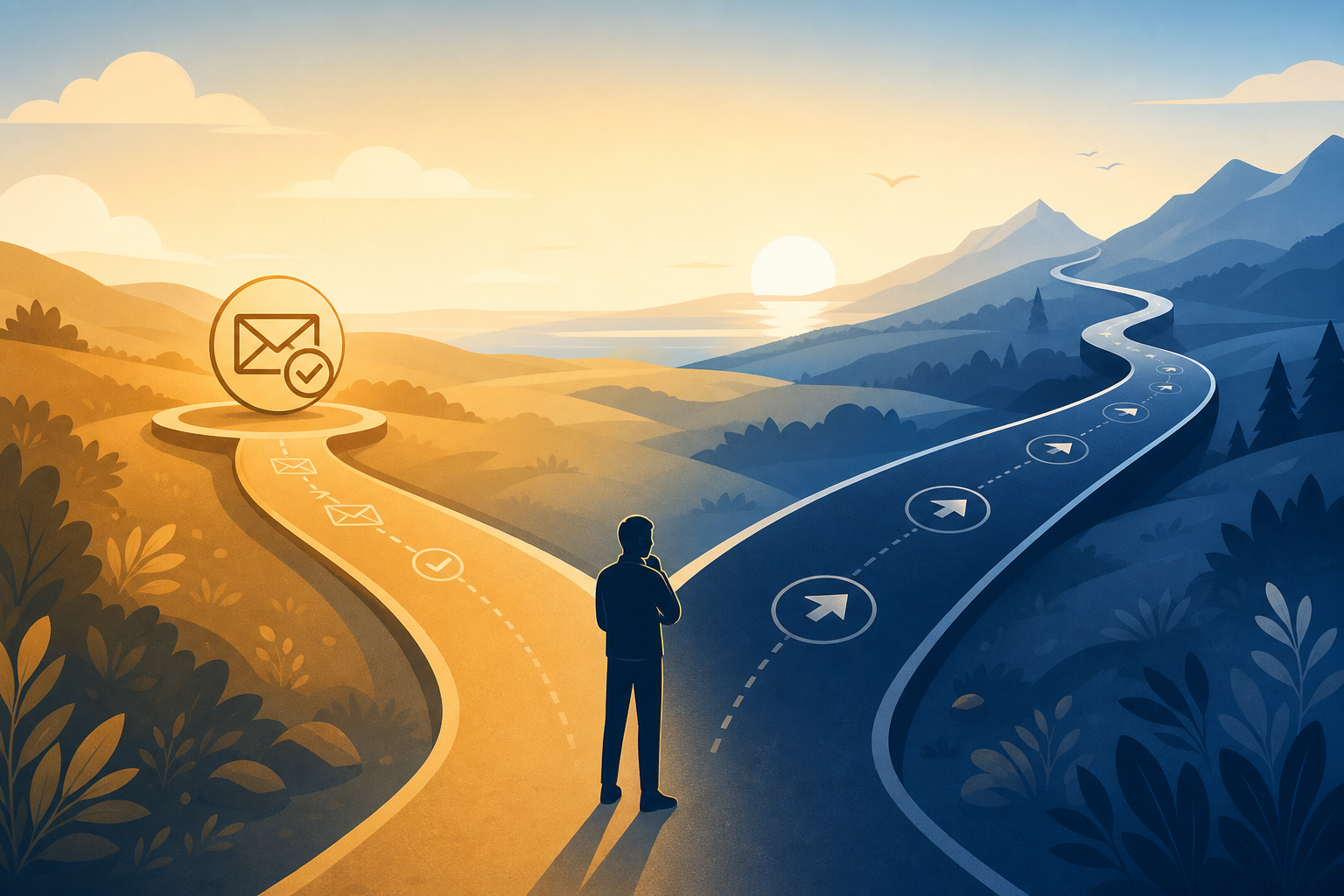 A decision fork showing when to send one follow-up and when to redirect the job search