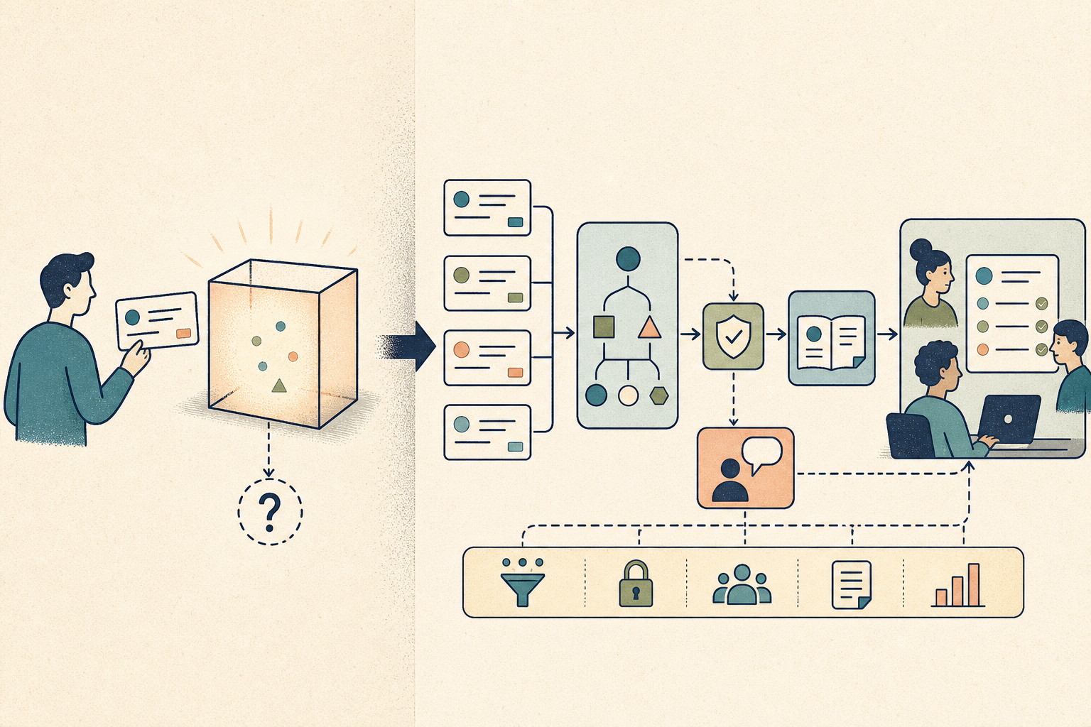 An isolated support-ticket demo becomes a bounded team workflow with categorization, review, source-linked guidance, and manual escalation