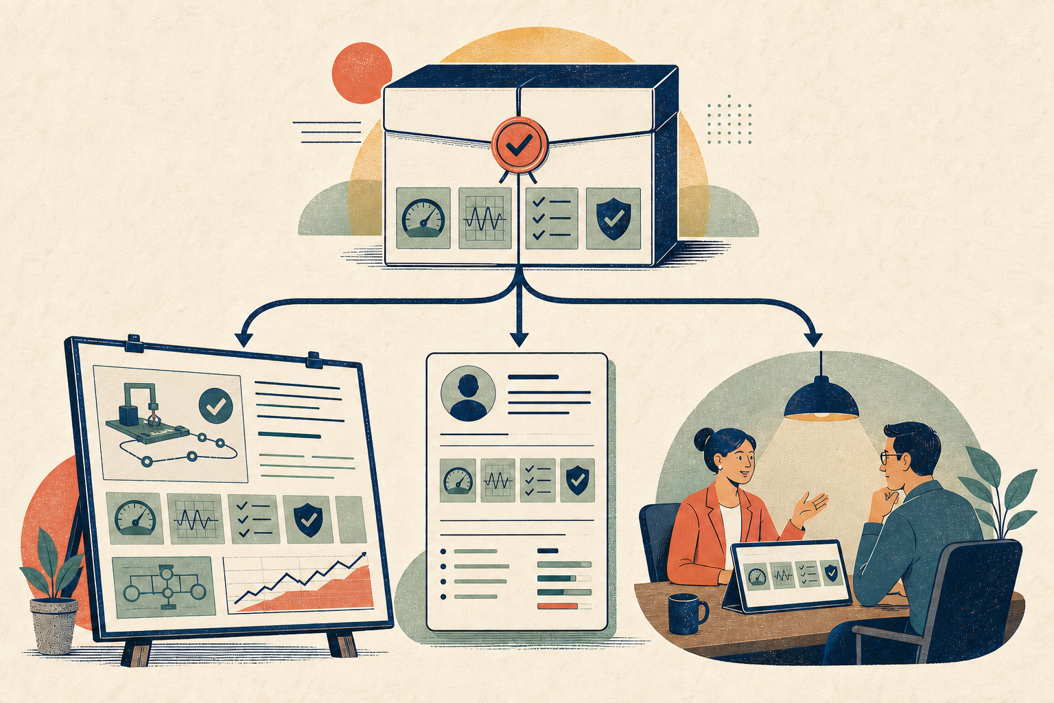 One verified closure record branches into a portfolio case study, a concise resume artifact, and an evidence-grounded interview conversation