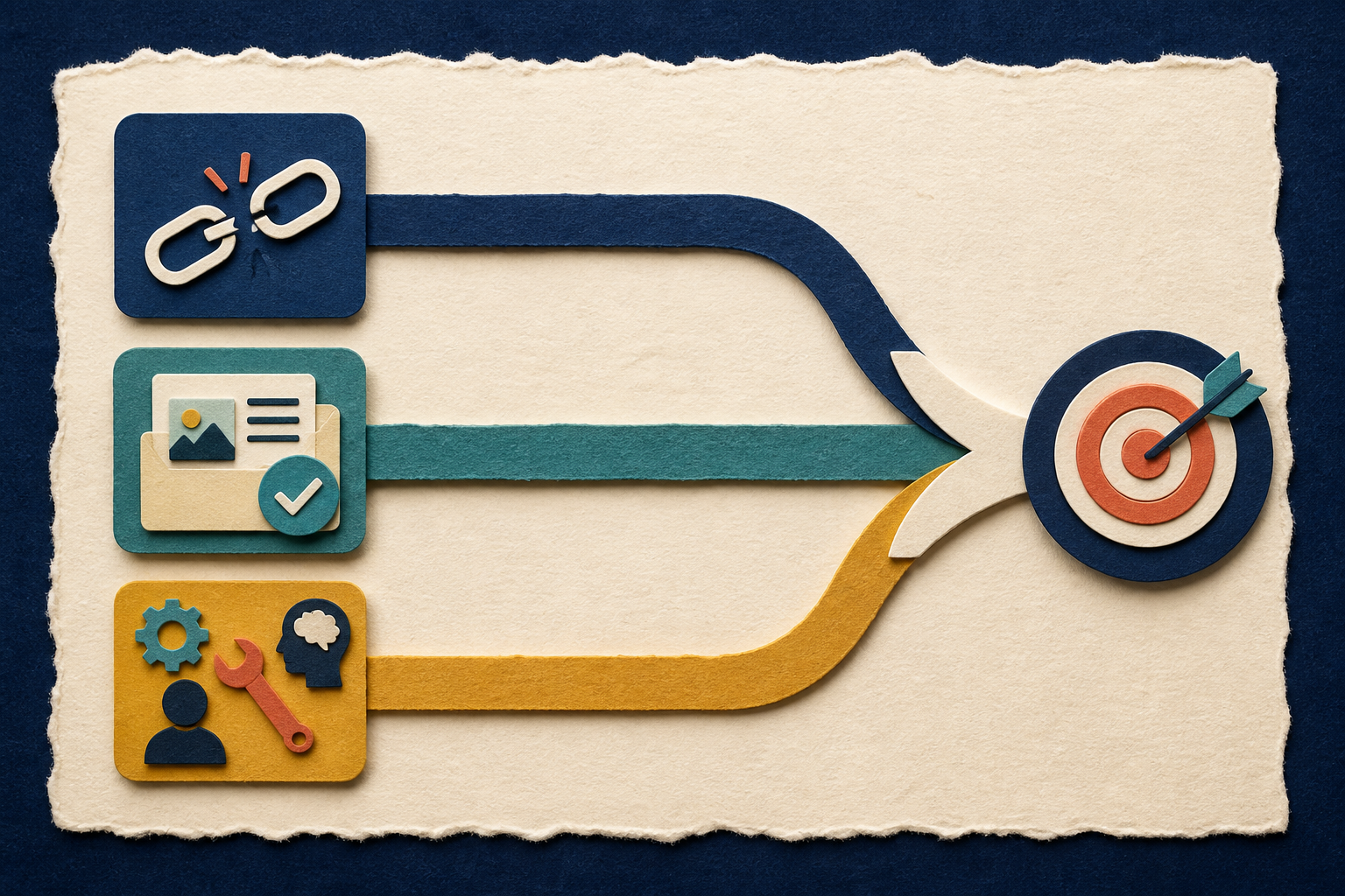 Three parallel paper-cut tracks separate the layoff fact, verified work evidence, and current capability before they converge on a new role.