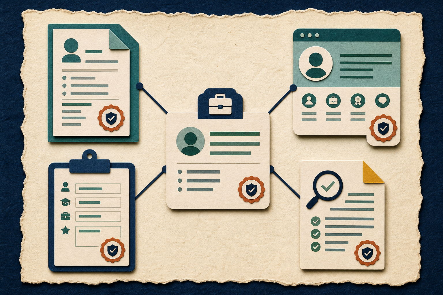 One employment record stays aligned across a resume, application form, professional profile, and background-check document.