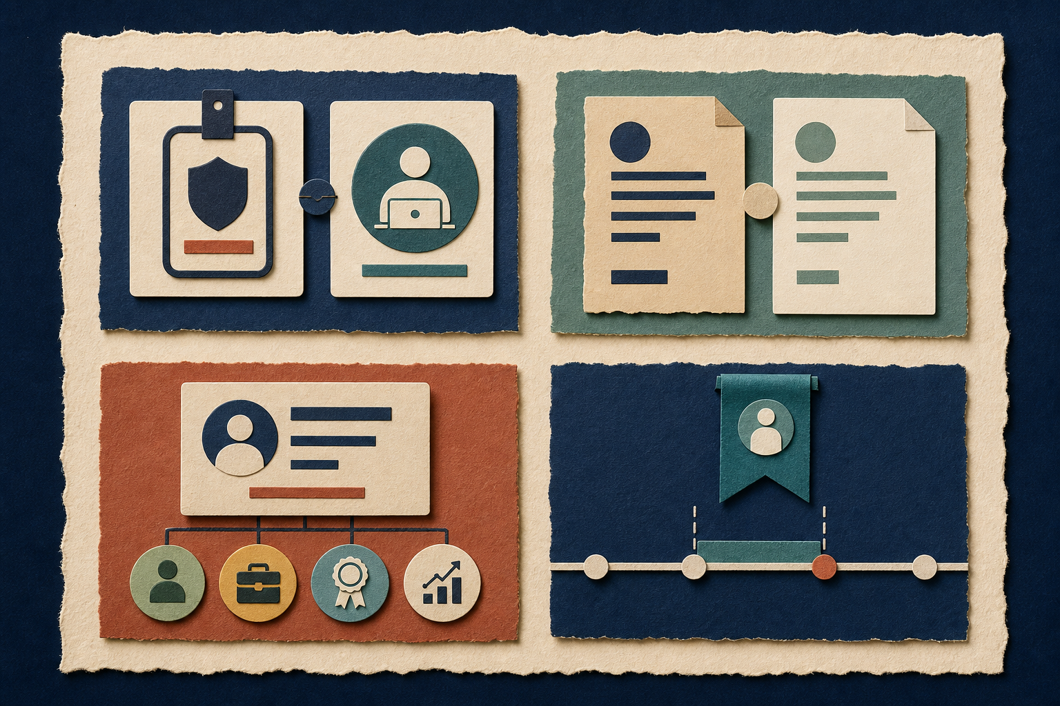 Four paired title cards show safe patterns for proprietary, translated, expanded-scope, and acting roles.