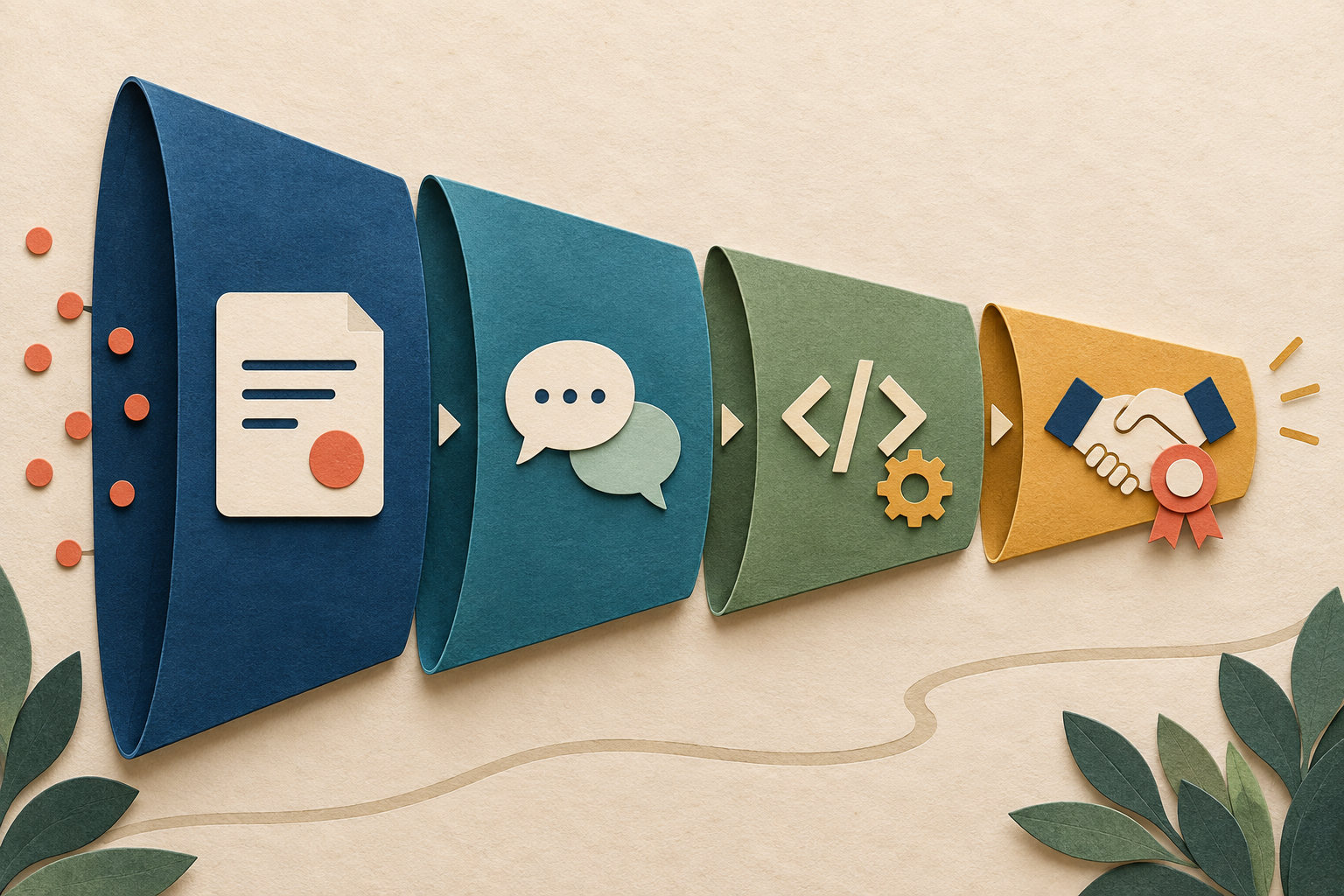 A four-stage editorial funnel separates applications that stop before response, after recruiter screens, during technical evaluation, and at final rounds.