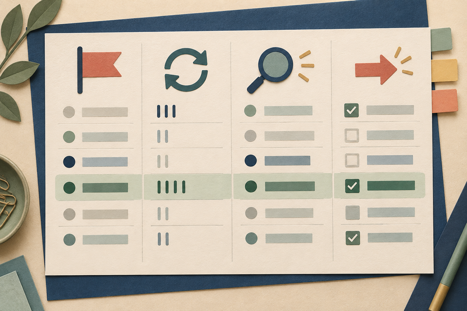 A paper-cut diagnostic worksheet links the last stage reached with a repeated pattern, a plausible cause, and one controlled next test.