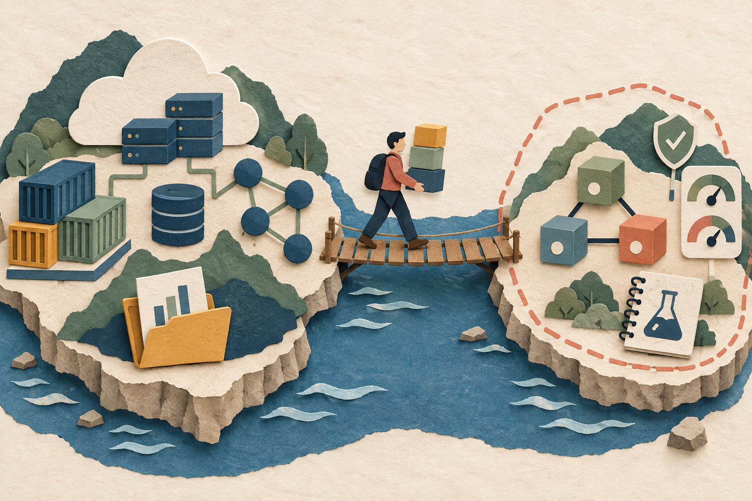 A candidate carries transferable technical building blocks from a proven production system across a bridge to a clearly bounded practice environment.