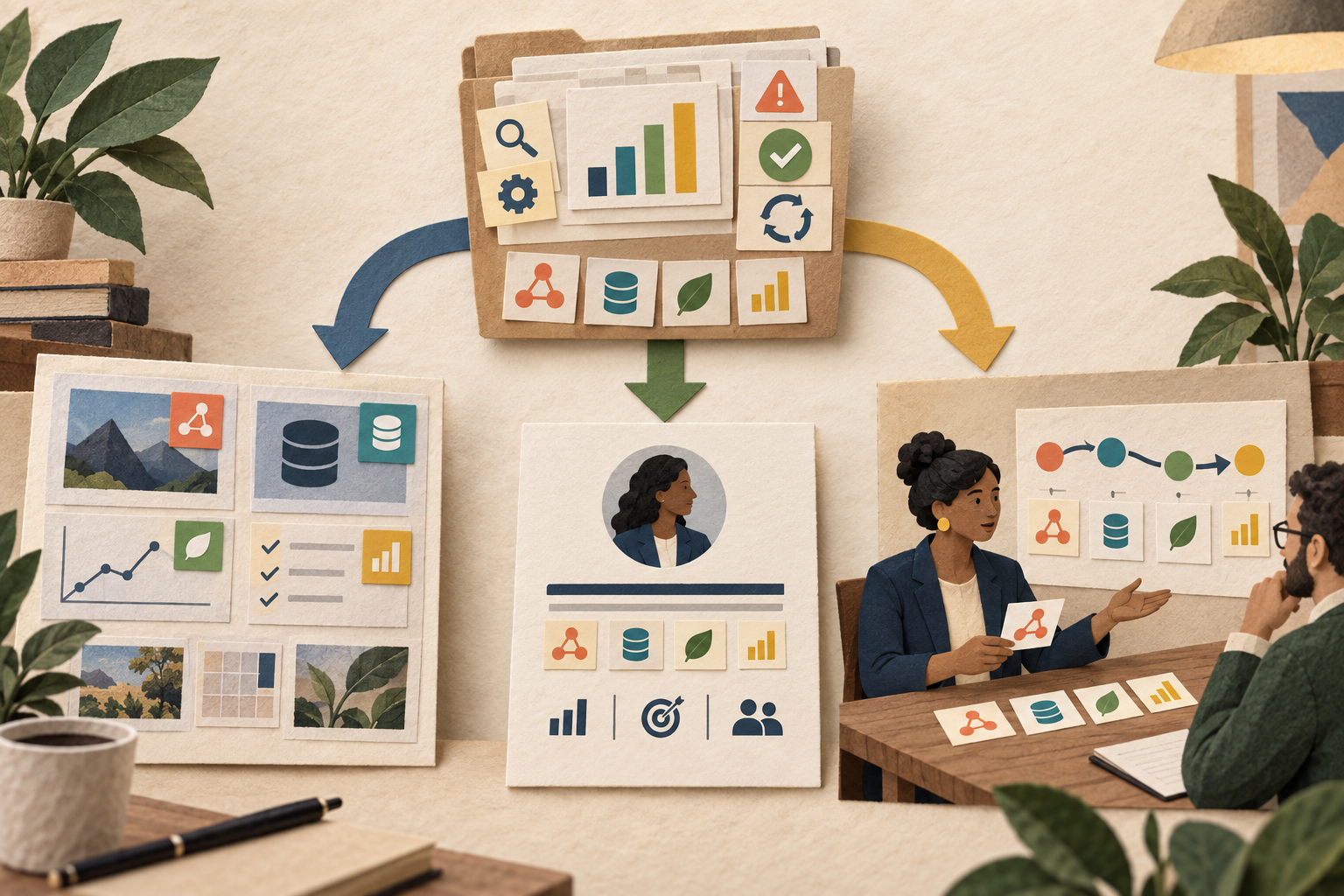 One paper-cut decision record carries the same evidence markers into a portfolio case study, a concise resume entry, and an interview conversation.