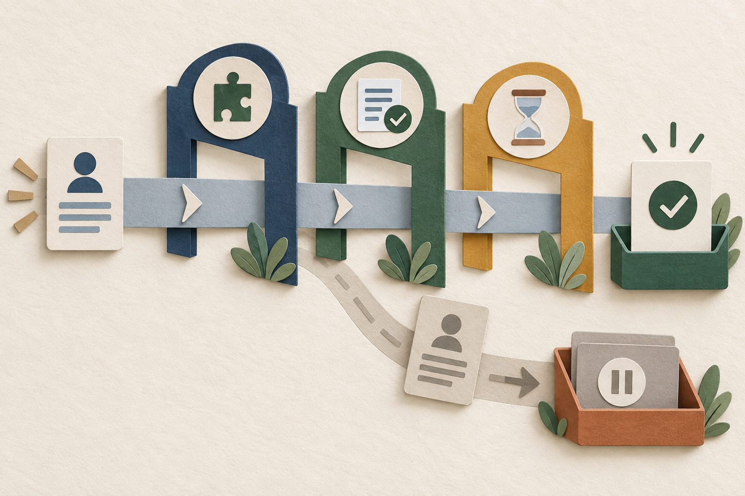 A paper-cut decision gate uses fit, evidence, and time boundaries to stop low-signal applications.