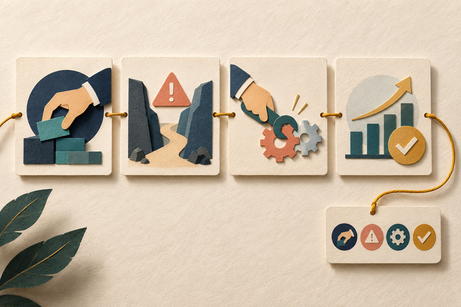Four editorial cards preserve ownership, constraint, action, and outcome as an interview answer is compressed.