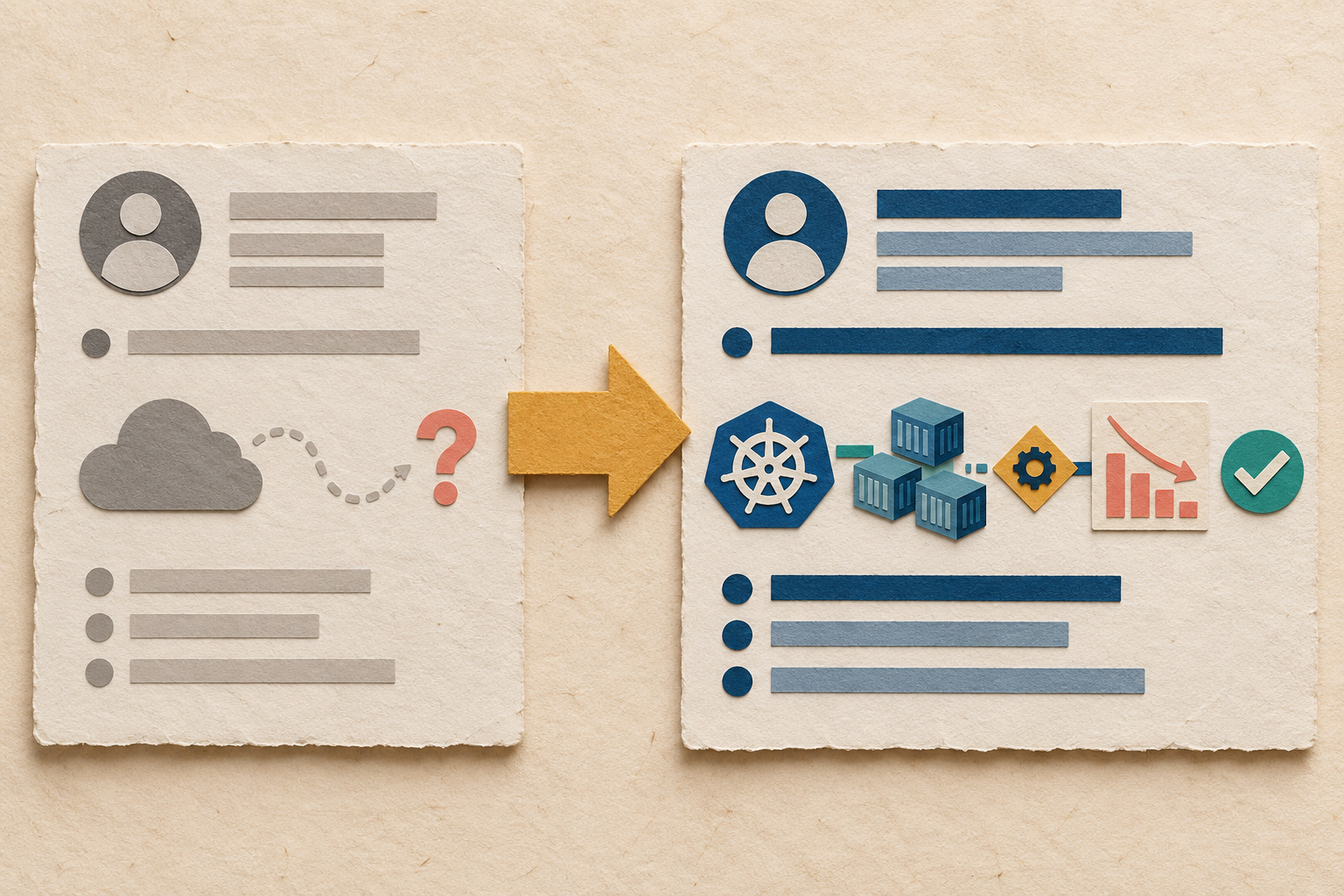 A vague infrastructure resume card becomes a bounded skill signal by adding orchestration technology, service context, a decision point, and a reliability outcome.