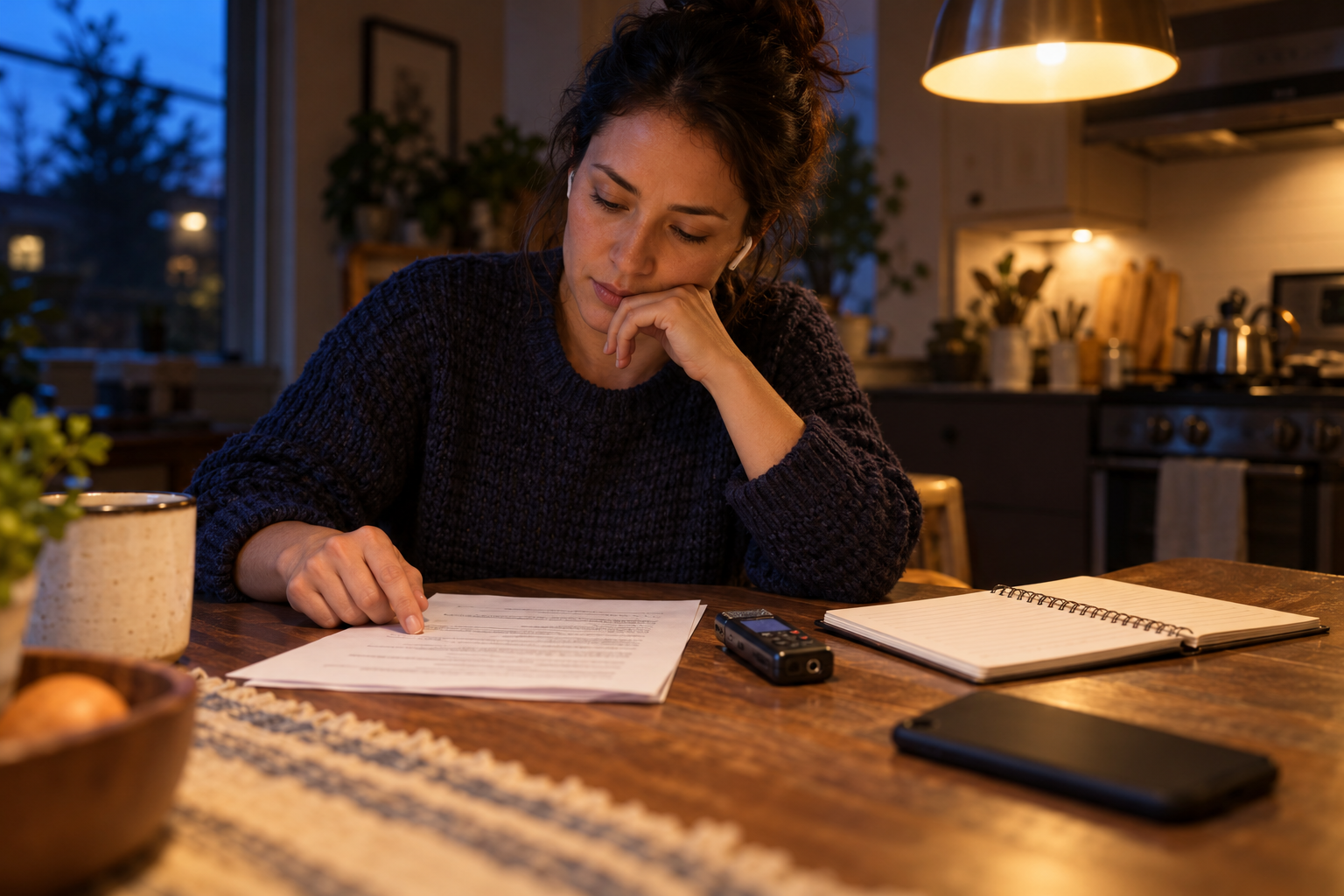 A candidate listens to a recorded practice answer while checking the exact resume used for an application.