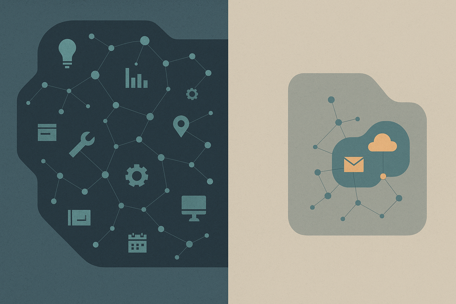 Editorial illustration showing the gap between broad theoretical AI capability and narrower observed real-world task adoption